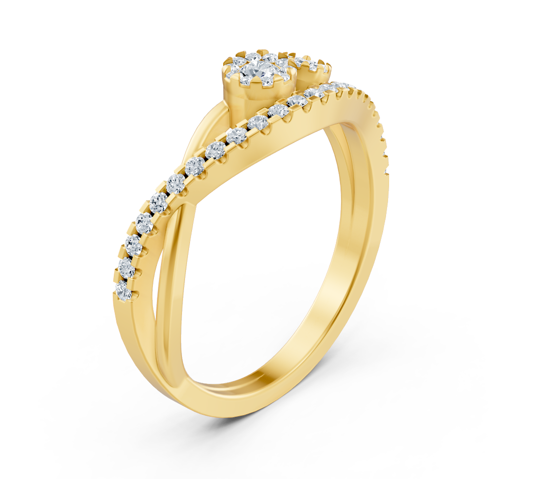Bague asymétrique en or jaune avec diamants de laboratoire taillés en rond