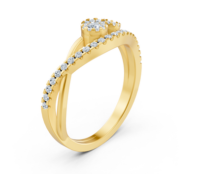 Bague asymétrique en or jaune avec diamants de laboratoire taillés en rond