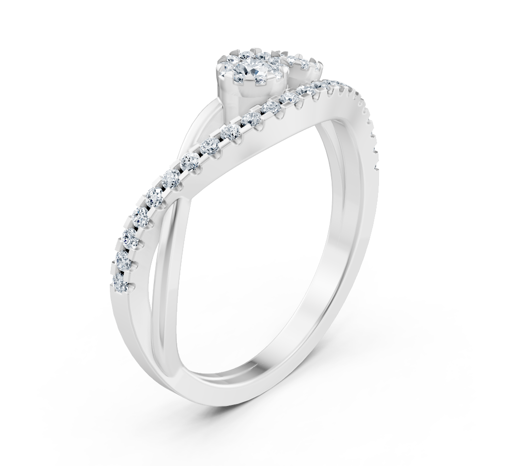خاتم من الذهب الأبيض غير المتماثل مزين بألماس مختبري مستدير القطع - مجوهرات فاخرة من Rosy Lab Diamonds