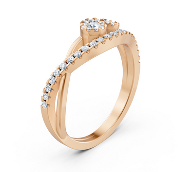 Bague asymétrique en or rose avec diamants de laboratoire taillés en rond