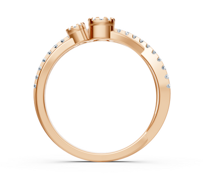 Bague asymétrique en or rose avec diamants de laboratoire taillés en rond