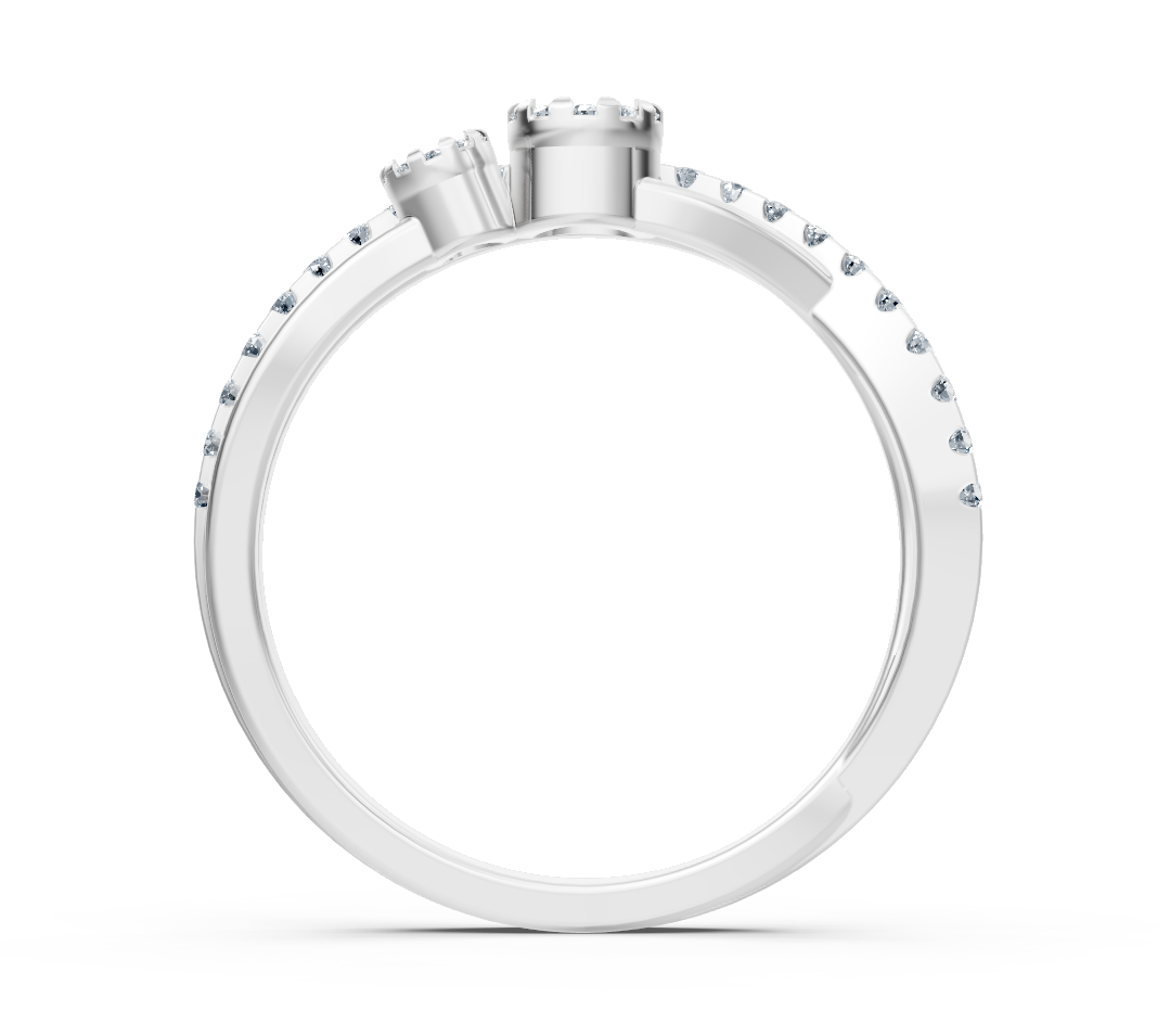 Asymmetric white gold ring with round-cut lab diamonds