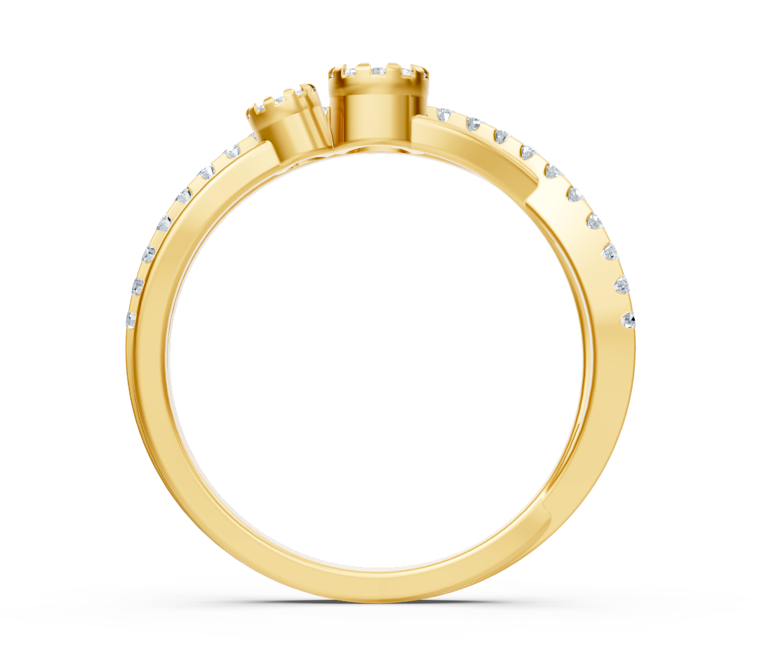 Bague asymétrique en or jaune avec diamants de laboratoire taillés en rond