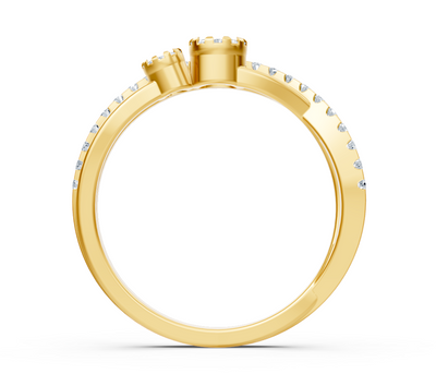 Bague asymétrique en or jaune avec diamants de laboratoire taillés en rond