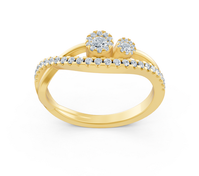 Bague asymétrique en or jaune avec diamants de laboratoire taillés en rond