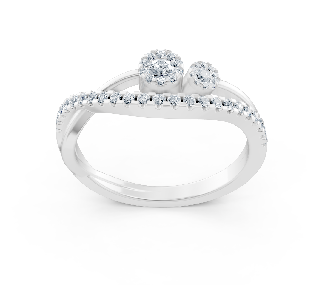 خاتم من الذهب الأبيض غير المتماثل مزين بألماس مختبري مستدير القطع - مجوهرات فاخرة من Rosy Lab Diamonds