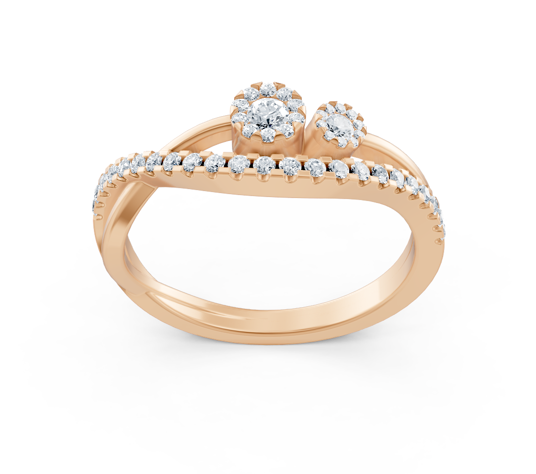 Bague asymétrique en or rose avec diamants de laboratoire taillés en rond
