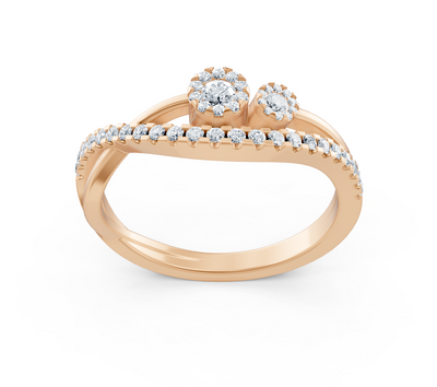 Bague asymétrique en or rose avec diamants de laboratoire taillés en rond