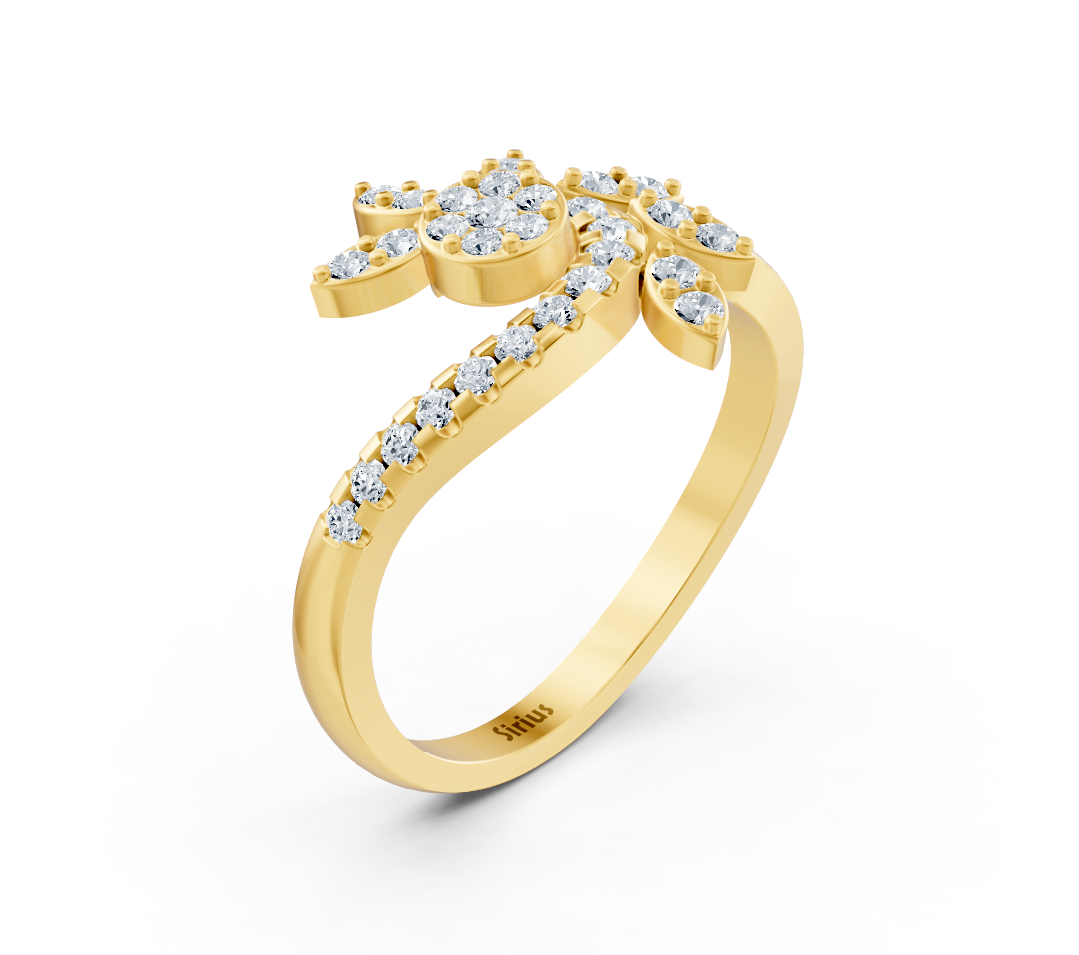 خاتم من ذهب أصفر مرصّع بألماس دائري على شكل زهور - مجوهرات فاخرة من Rosy Lab Diamonds