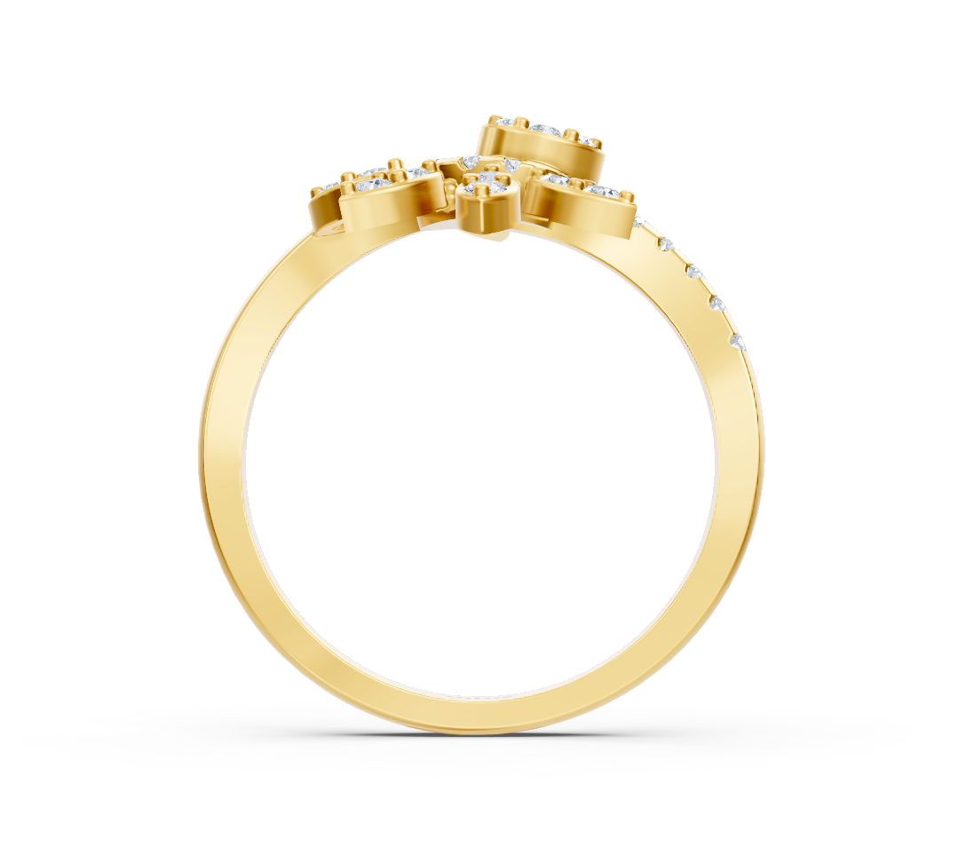Yellow gold ring with round diamonds in floral shape