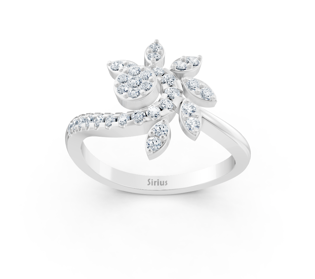 Weißgold-Ring mit floralen runden Diamanten
