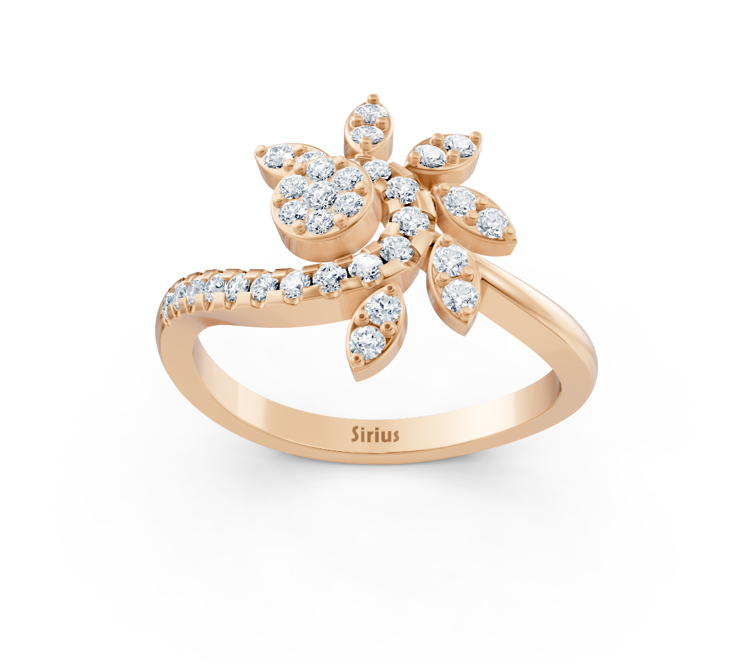 Rose gold ring with round diamonds in floral composition