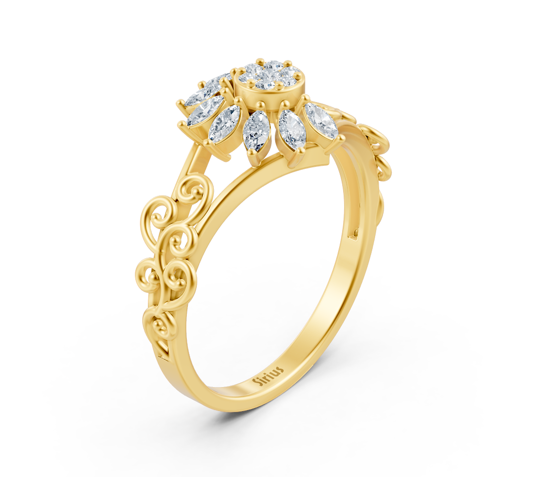 Bague en or jaune ornée de motifs floraux et de diamants de laboratoire – Bijoux haut de gamme de Rosy Lab Diamonds
