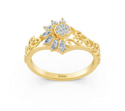 Yellow gold ring with floral ornaments and lab diamonds