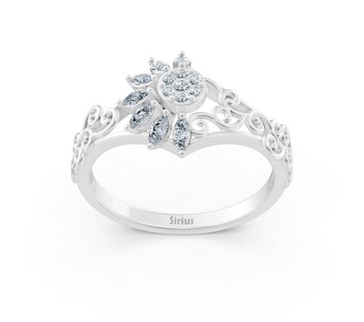 Weißgoldener Ring mit floralen Ornamenten und Labordiamanten