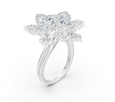 Weißgoldring mit labordiamanten in floraler Blütenform
