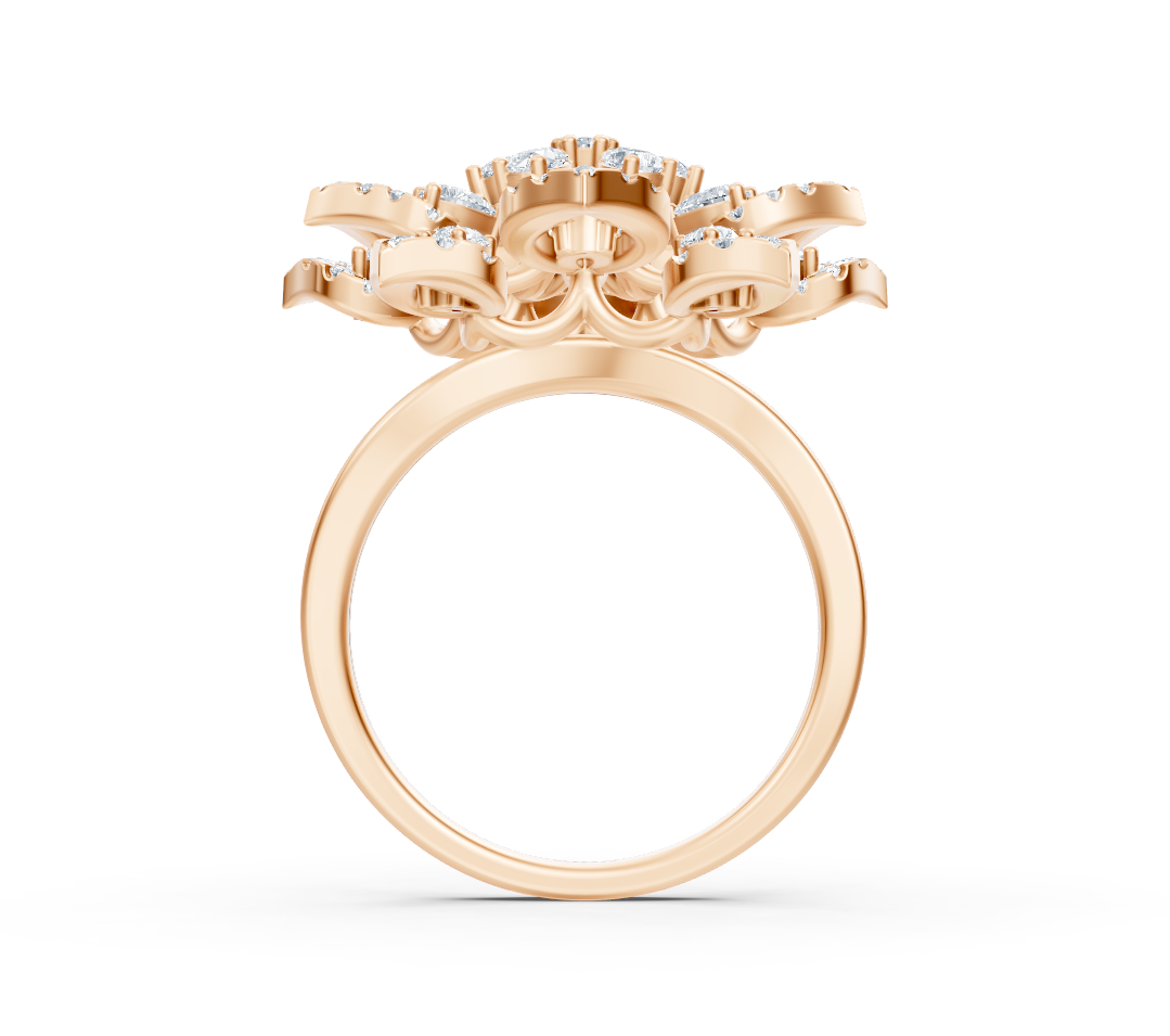 Bague en or rose ornée de diamants de laboratoire en forme de fleur florale – bijoux de haute qualité de Rosy Lab Diamonds