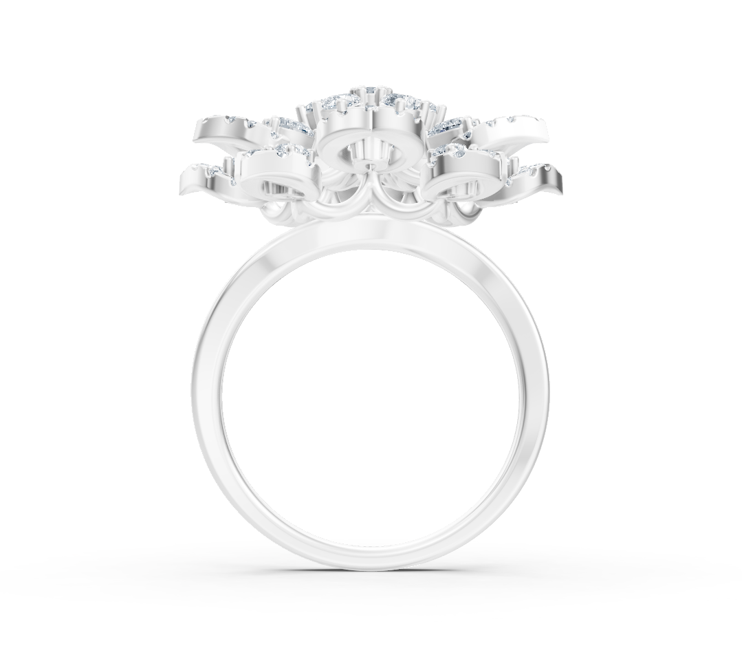Weißgoldring mit labordiamanten in floraler Blütenform