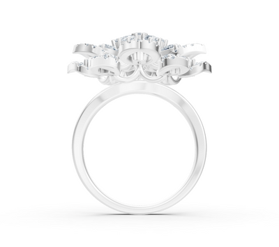 Weißgoldring mit labordiamanten in floraler Blütenform