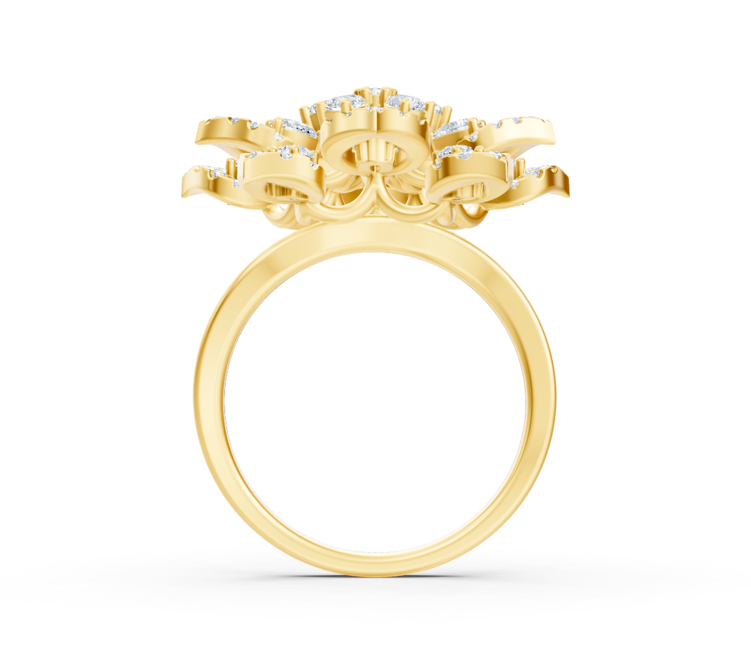 Yellow gold ring with lab diamonds in floral blossom shape
