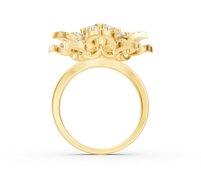 Yellow gold ring with lab diamonds in floral blossom shape