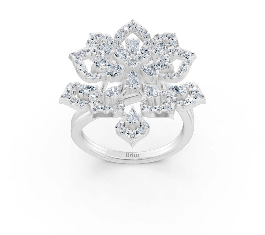 Bague en or blanc ornée de diamants de laboratoire en forme de fleur florale – Bijoux haut de gamme de Rosy Lab Diamonds