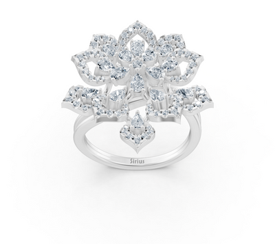 Weißgoldring mit labordiamanten in floraler Blütenform