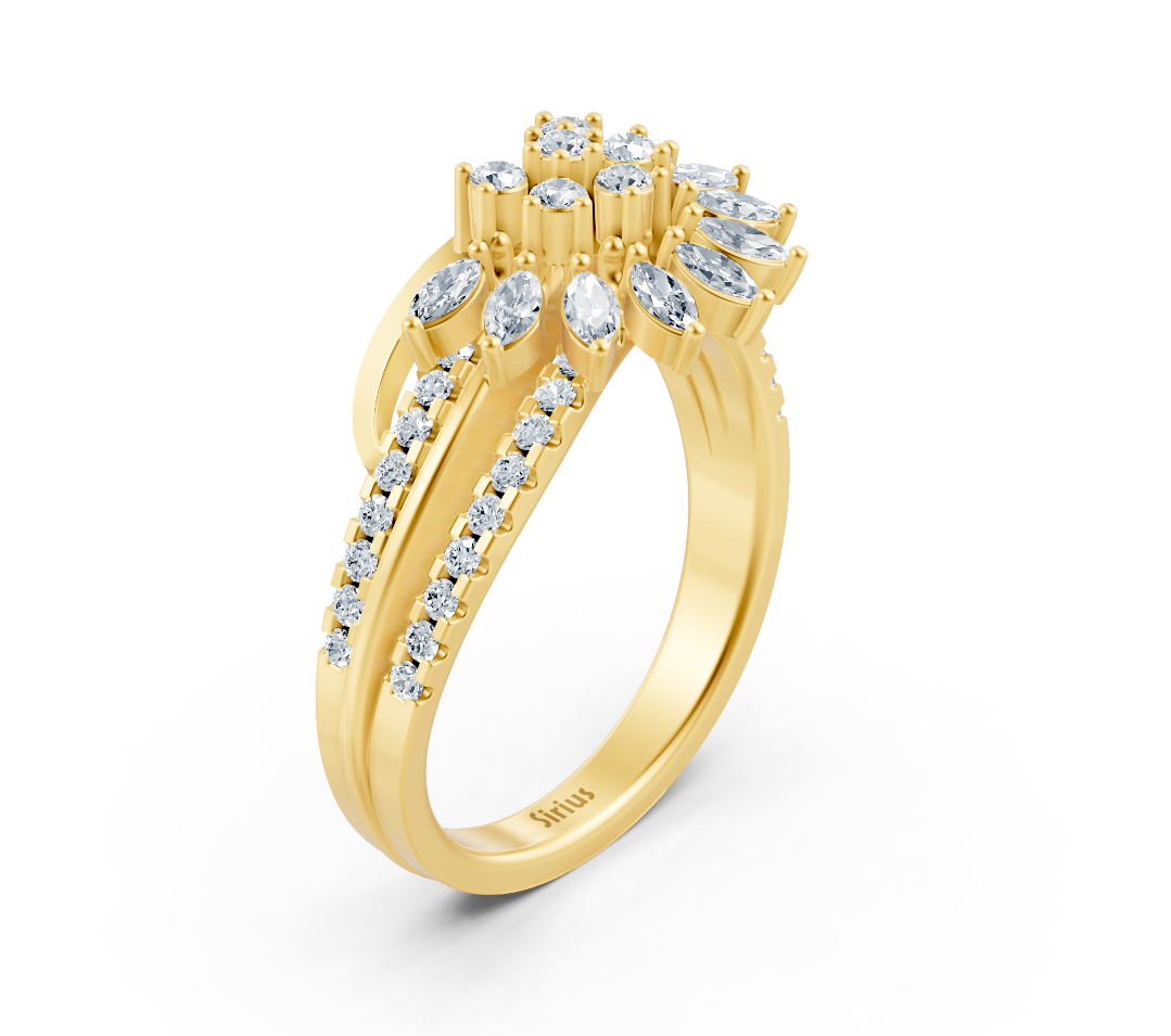 Yellow gold ring with marquise and round lab diamonds