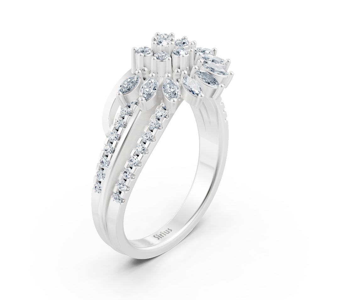 Weißgoldring mit marquise- und runden labordiamanten