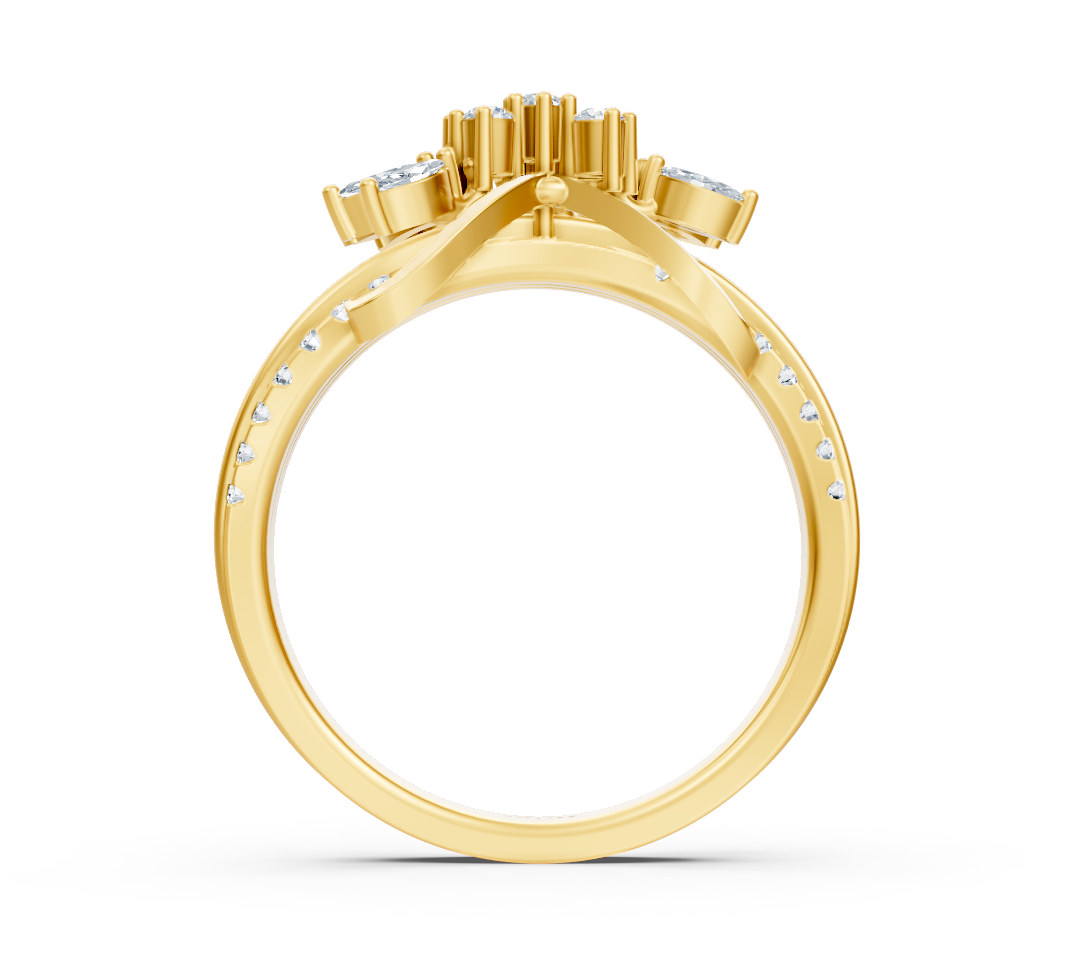 Yellow gold ring with marquise and round lab diamonds