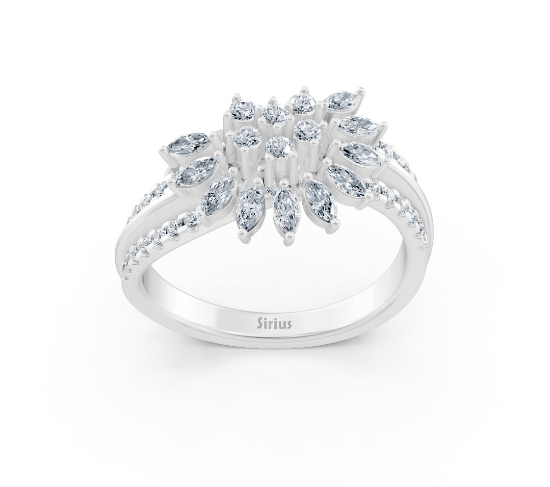 Weißgoldring mit marquise- und runden labordiamanten