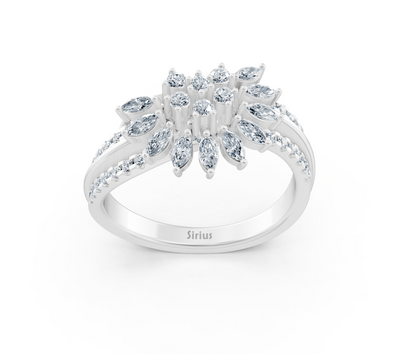 Weißgoldring mit marquise- und runden labordiamanten