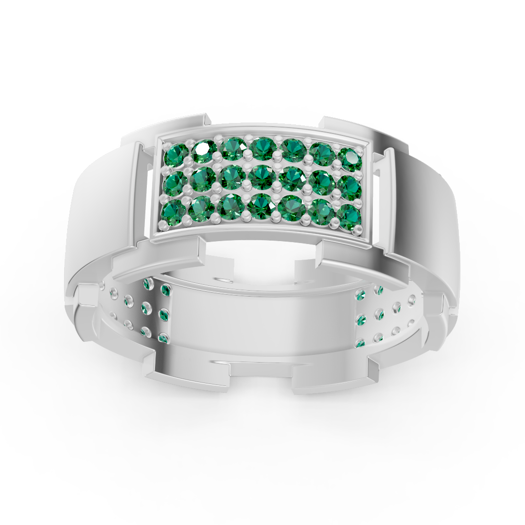 14 Karat White Gold Design Wedding Ring with Diamonds - Emerald