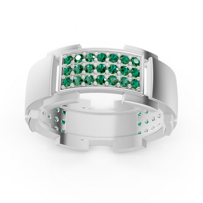 14 Karat White Gold Design Wedding Ring with Diamonds - Emerald