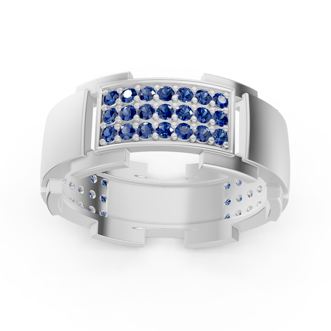 14-Karat White Gold Design Wedding Band with Diamonds - Sapphire - Fine Jewelry by Rosy Lab Diamonds