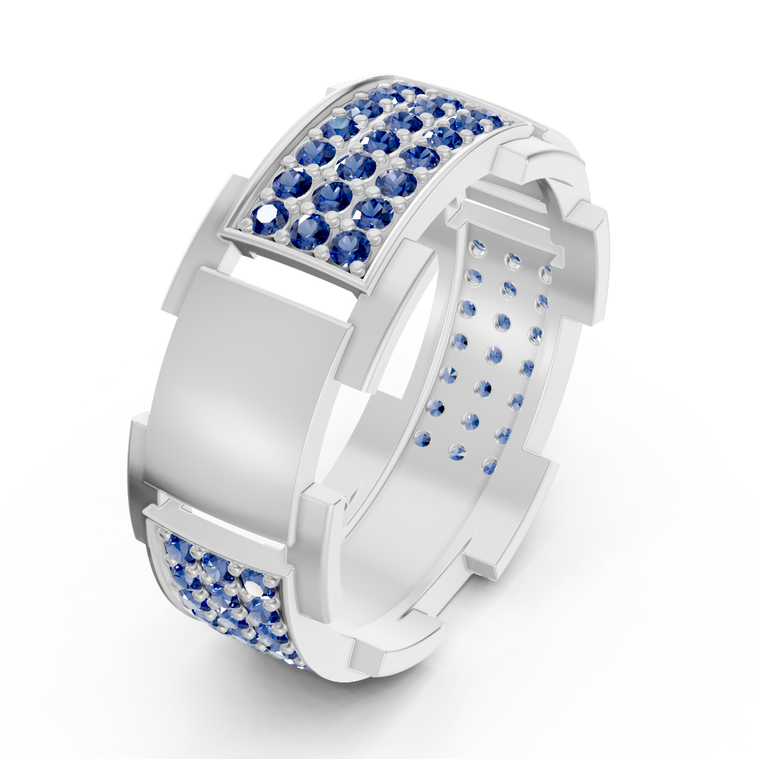 14-Karat White Gold Design Wedding Band with Diamonds - Sapphire - Fine Jewelry by Rosy Lab Diamonds