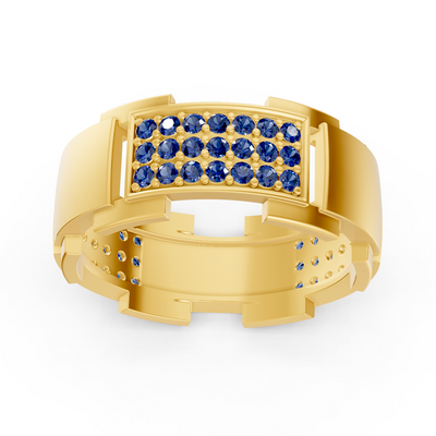 14 Karat Yellow Gold Design Wedding Ring with Diamonds - Sapphire