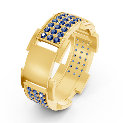 14 Karat Yellow Gold Design Wedding Ring with Diamonds - Sapphire