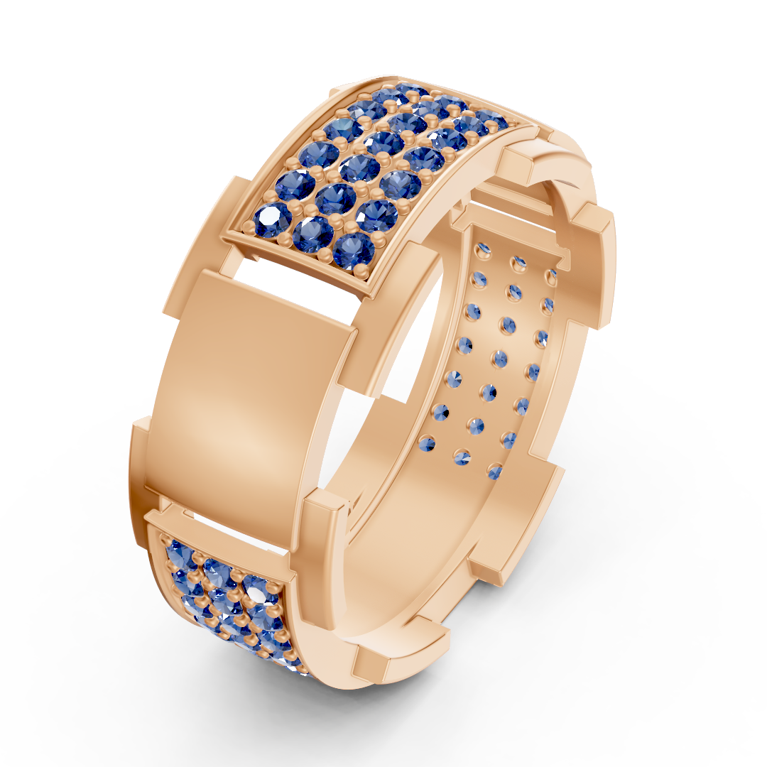 14 Karat Rose Gold Design Wedding Ring with Diamonds - Sapphire