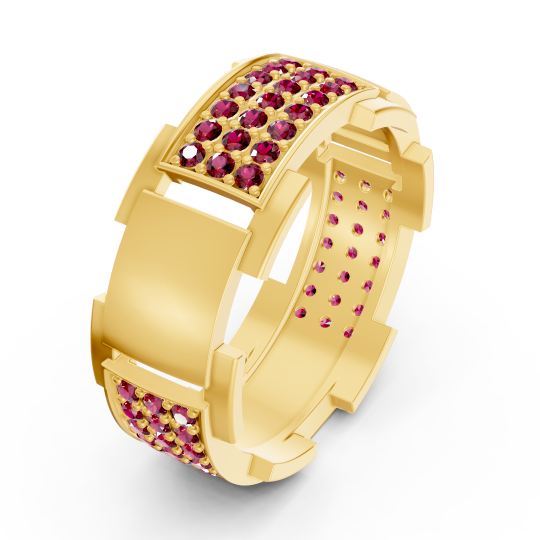 14 Karat sarı altın tasarım Evlilik Alyansı, elmaslarla - Ruby - Rosy Lab Diamonds’ın yüksek kaliteli Mücevheri