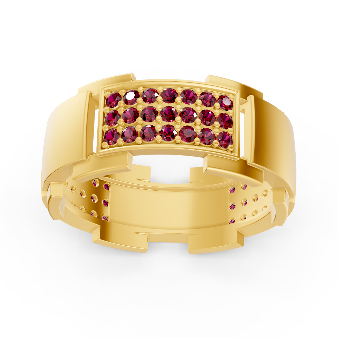 14 Karat sarı altın tasarım Evlilik Alyansı, pırlantalı - Ruby - Rosy Lab Diamonds’tan yüksek kaliteli Mücevher