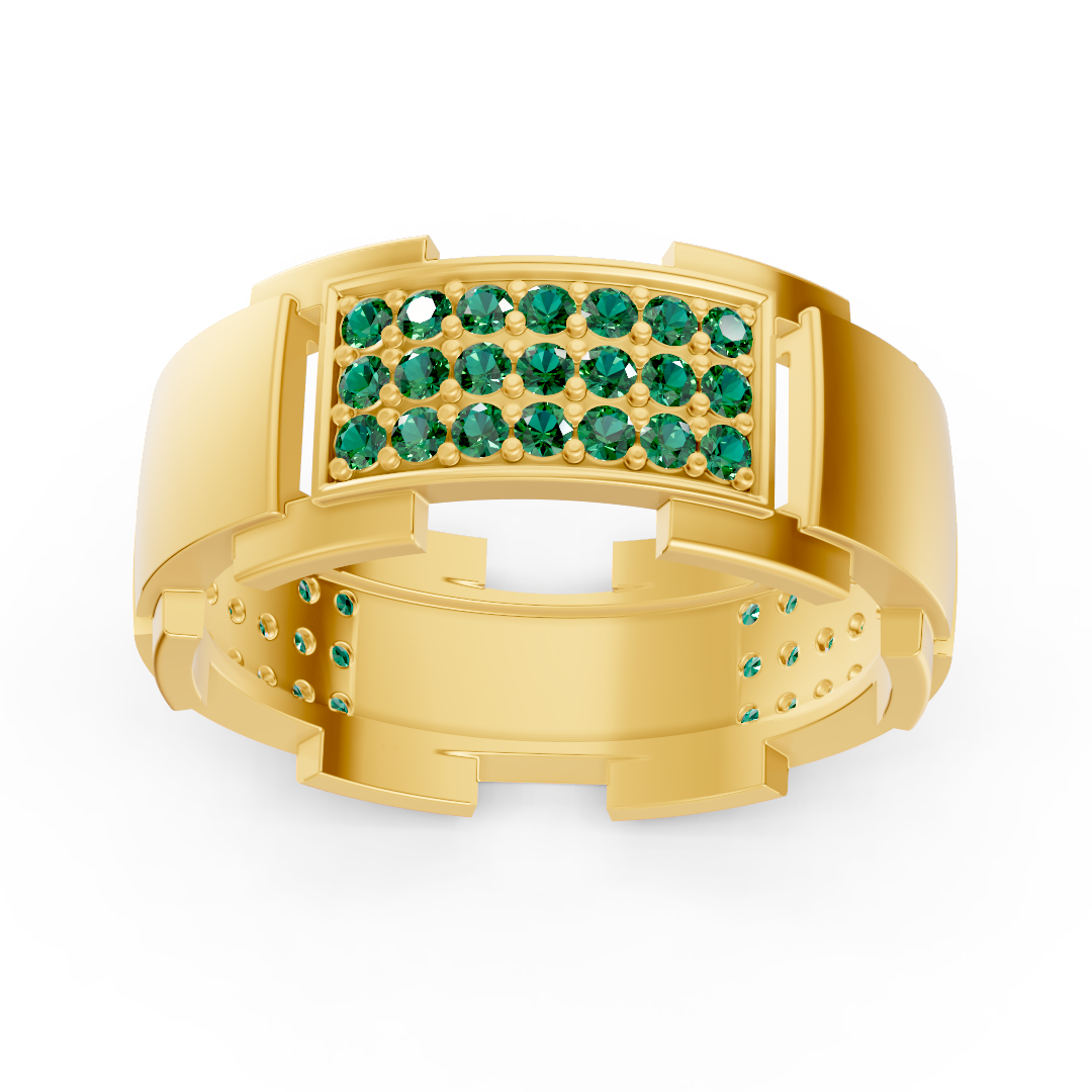 14 Karat Gelb Gold Design Trauring mit Diamanten - Smaragd - hochwertiger Schmuck von Rosy Lab Diamonds
