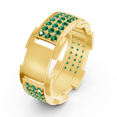 14 Karat Yellow Gold Design Wedding Ring with Diamonds - Emerald