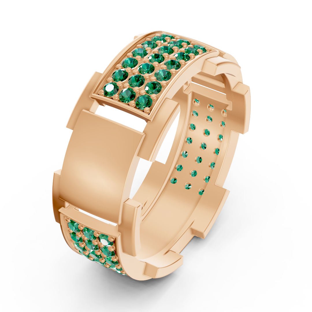 14 Karat Rose Gold Design Wedding Ring with Diamonds - Emerald