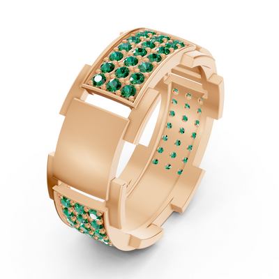 14 Karat Rose Gold Design Wedding Ring with Diamonds - Emerald