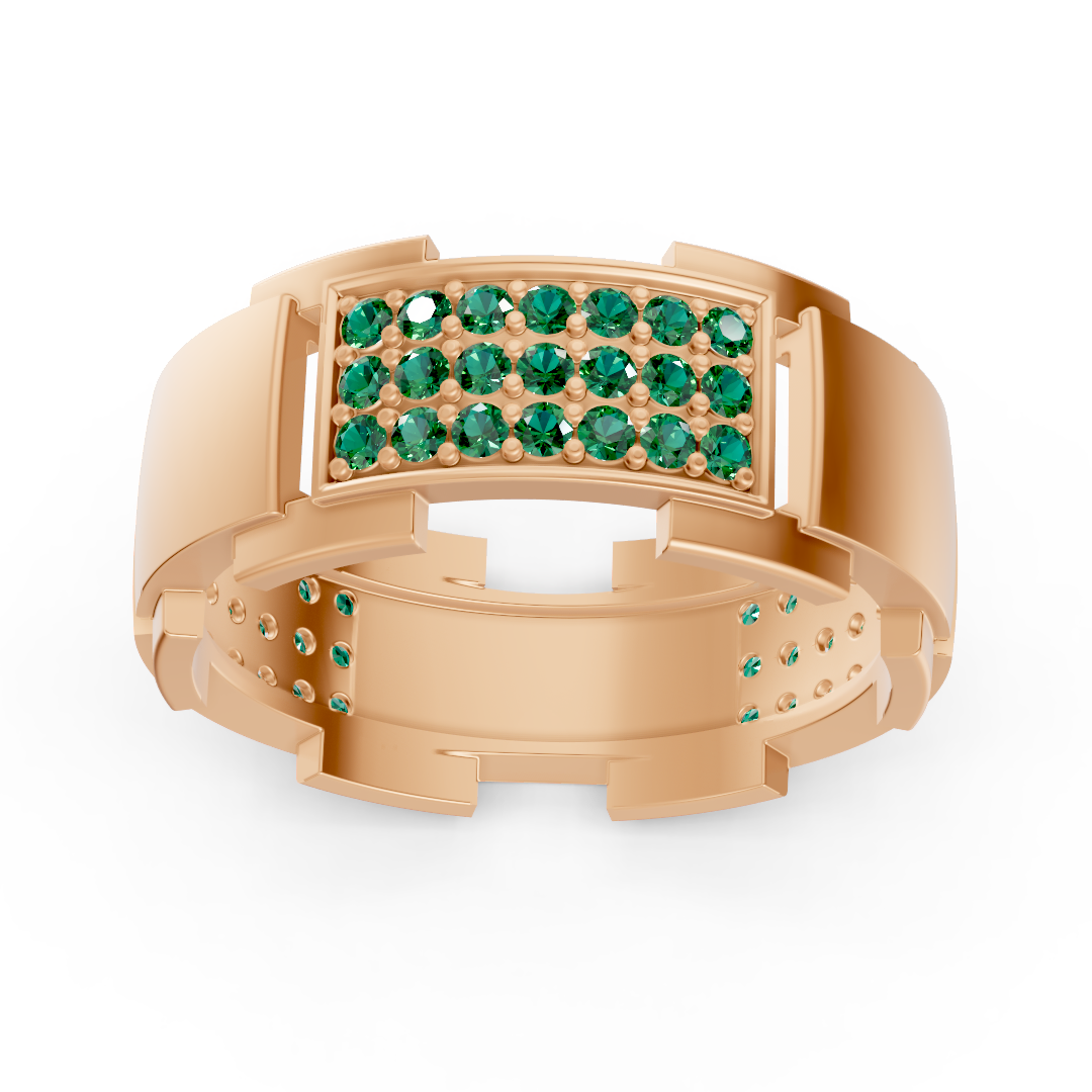 14 Karat Rose Gold Design Wedding Ring with Diamonds - Emerald