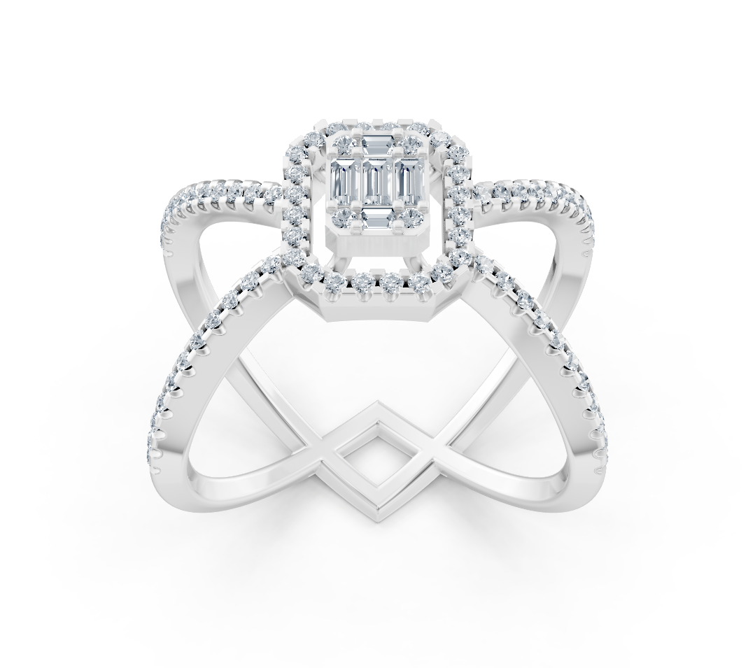 Baguet ve yuvarlak laboratuvar elmaslı beyaz altın yüzük - Rosy Lab Diamonds'tan yüksek kaliteli Mücevher