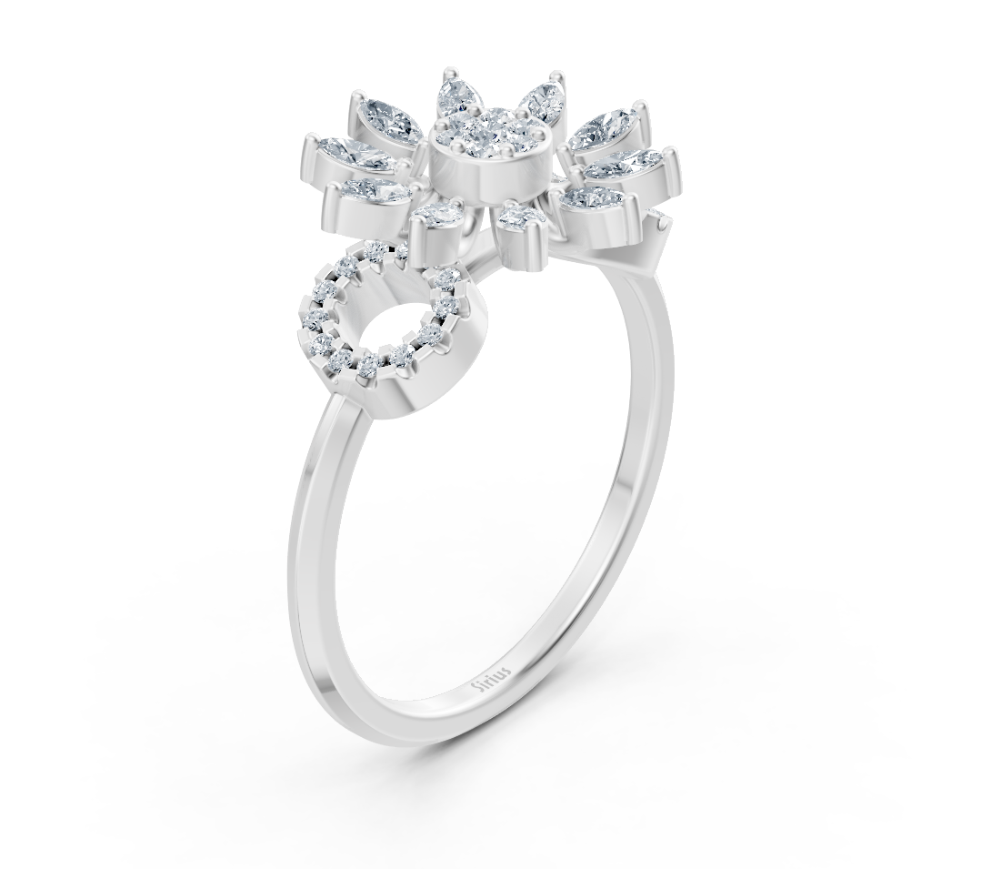 Bague en or blanc ornée de diamants de laboratoire taille marquise, au style floral – Bijoux haut de gamme de Rosy Lab Diamonds