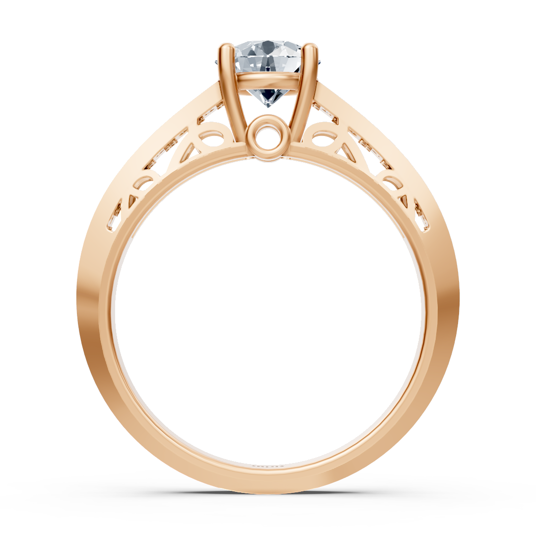 Rose gold ring with ornament design, lab diamonds and white topaz
