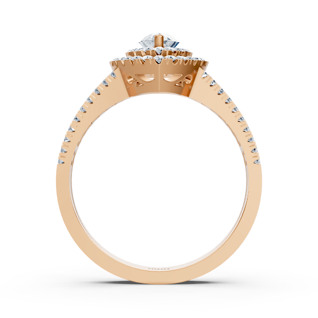Rose gold marquise diamond ring with white topaz and double halo – 14K